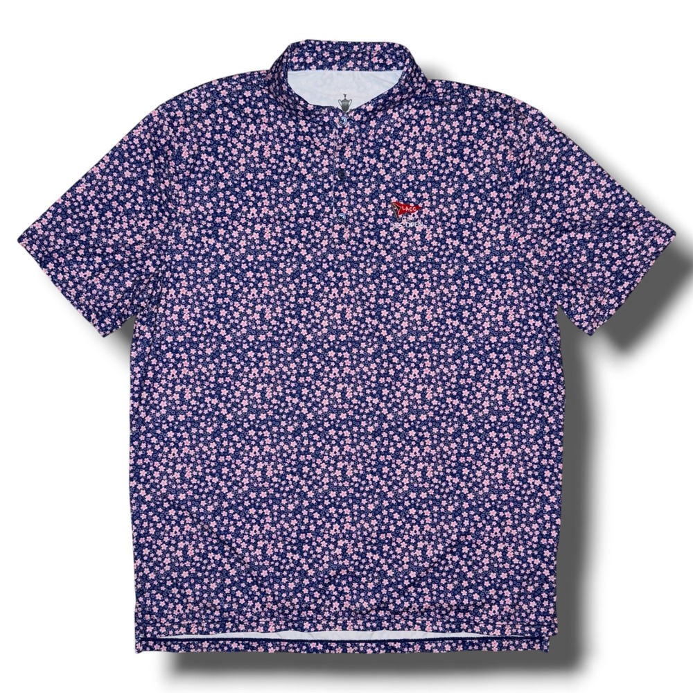 US Open LACC 123rd Golf Polo Shirt Mens XL Navy Pink Floral Cherry Blossom LACC